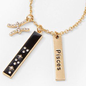 Pisces Gold Rectangular Zodiac Pendant Necklace